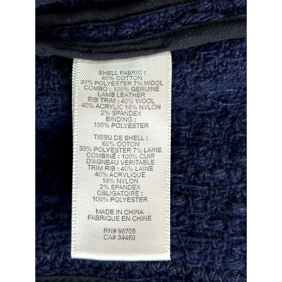 REBECCA TAYLOR Boucle Fringe Blazer SIZE 4 Navy Blue Black Leather Trim Coat EUC - Picture 12 of 16